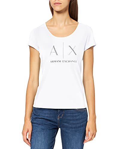 Armani Exchange Damen Strass Logo T-Shirt, Weiß, S von Armani Exchange