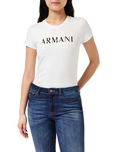 Armani Exchange Damen Sustainable, Slim Fit, Bold And Italics Logo Print T Shirt, Weiß, XL EU von Armani Exchange