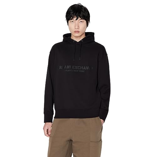 Armani Exchange Herren Cotton Frenc Terry Utility Logo Drop Shoulder Pullover Hoodie Sweatshirt, Schwarz, L EU von Armani Exchange