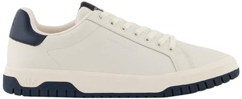 Armani Exchange Herren Duck, Leather, Back Logo Sneaker, Off White+Navy, 39 EU von Armani Exchange