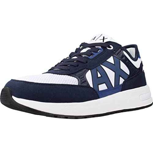 Armani Exchange Herren Dusseldorf Embossed Geometric Motifs Sneaker, OP.White+Navy+Blue, 46 EU von Armani Exchange