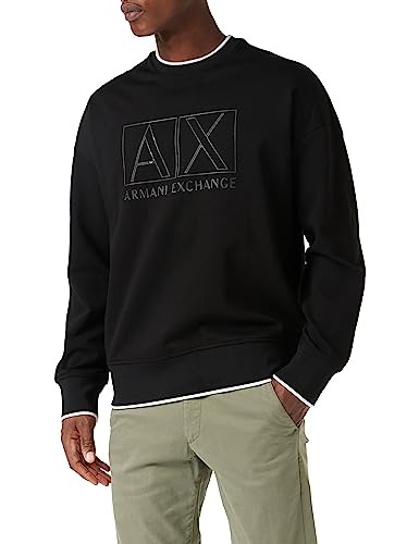 Armani Exchange Herren Long Sleeves, Square Logo Blocks, Hem Contrast Line Sweatshirt, Schwarz, L EU von Armani Exchange