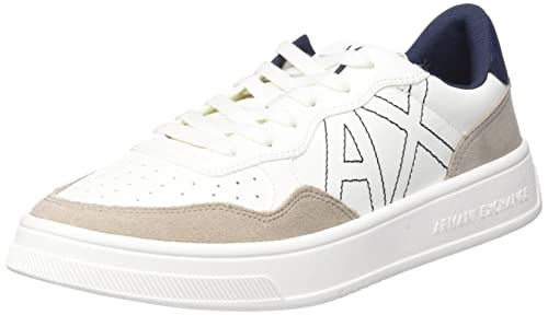 Armani Exchange Herren Men's Suede Detail, Front Logo Patch, Off White + Beige Sneaker, 39 EU von Armani Exchange