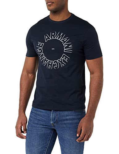 Armani Exchange Herren Nachhaltiger Stoff, rundes Logo, Normale Passform. T-Shirt, Navy, XS von Armani Exchange