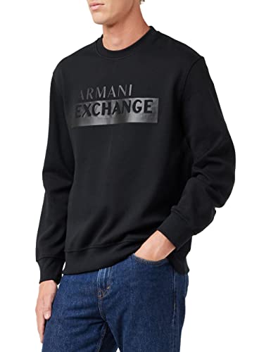 Armani Exchange Herren Round Neck, Long Sleeve, Maxi Logo On Front Pullover Sweater, Schwarz, L von Armani Exchange