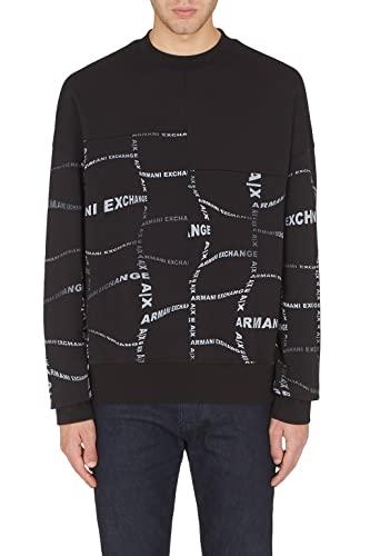 Armani Exchange Herren Sweatshirt mit Rundhalsausschnitt aus Bio-Baumwolle und Polyester-Fleece Pullover Sweater, Black, XS von Armani Exchange