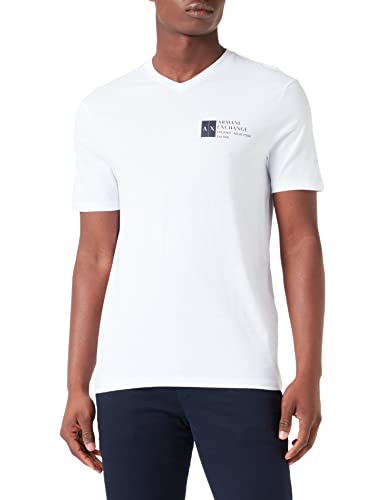 Armani Exchange Herren V-Ausschnitt, kleine Box-Logo T-Shirt, White, XXL von Armani Exchange