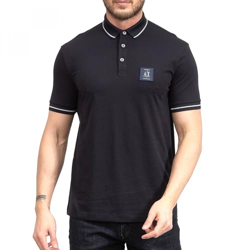 Armani Exchange Men's Regular Fit Cotton Jersey Metallic Icon Patch Polo Blue,S von Armani Exchange