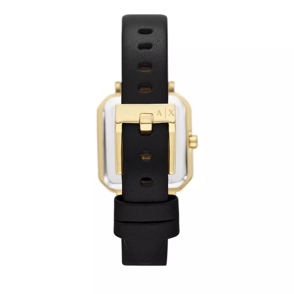 Armani Exchange Uhr - Armani Exchange Three-Hand Black Leather Watch - Gr. unisize - in Gold - für Damen von Armani Exchange