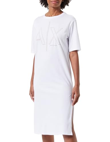 Armani Exchange Women's Sustainable, Big Logo Print, Round Neck Casual Dress,White,S von Armani Exchange