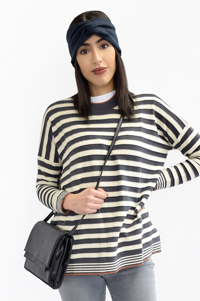 Armedangels Waanda Stripes Acid Black-Sandshell L von Armedangels