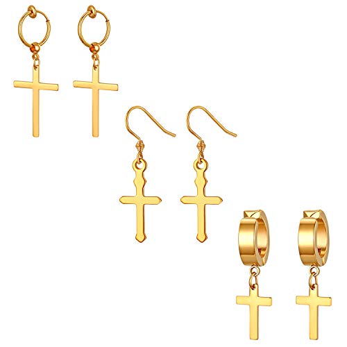 Aroncent 3Paare Kreuz Ohrringe Creolen Ohrstecker Ohranhänger Ohrschmuck Edelstahl Schwarz Silber Gold von Aroncent