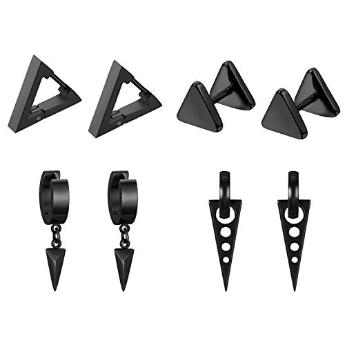 Aroncent 4 Paare Dreieck Ohrringe Triangel Ohrstecker Creolen Geometrie Ohrschmuck Herren Damen, Silber Gold Schwarz von Aroncent