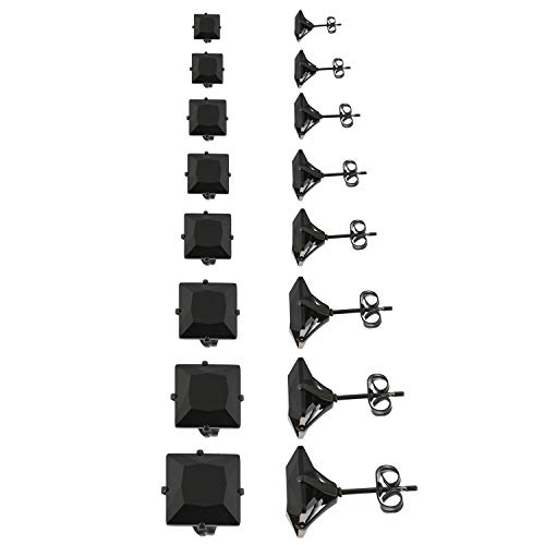 Aroncent 8 Paar Damen Ohrringe eckig Ohrstecker Quadrat Ohrpiercing mit Zirkonia 3-10mm schwarz von Aroncent