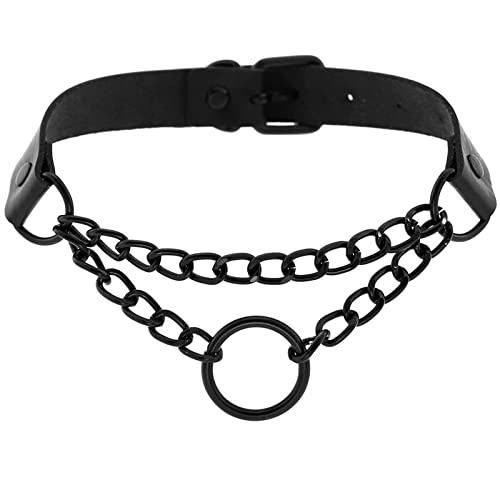 Aroncent Damen Halskette Choker Halsband Leder Halskette Punk Stil verstellbare Choker Ring Anhänger Halsreif für Frauen Mädchen Damen, Schwarz von Aroncent