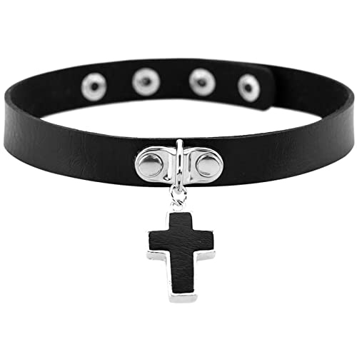 Aroncent Damen Kreuz Halskette Choker Halsband Leder Halskette Punk Stil verstellbare Choker Kreuz Anhänger Halsreif für Frauen Mädchen Damen, Schwarz von Aroncent