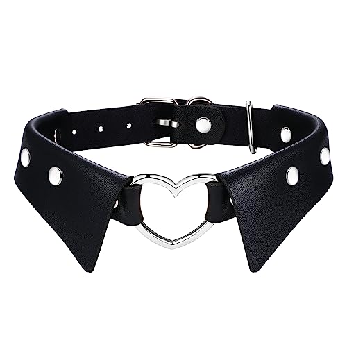 Aroncent Damen Punk Choker Halsband Halskette - Schwarz Gothic Rock Leder Choker Exquisit Herz Metalllegierung Niet Lederhalskette Verstellbaren Größen von Aroncent