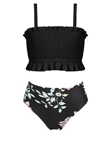 Arshiner Bikini Mädchen Badeanzug Kinder Gerafftes Bikinioberteil mit Raffung Badebekleidung Bandeau Tankini Schwarz Blumen Bikini-Slip Bademode 160/12-13 Jahre Arshiner Bikini Mädchen Badeanzug Kinder Gerafftes Bikinioberteil mit Raffung Badebekleidung Bandeau Tankini Schwarz Blumen Bikini-Slip Bademode 160/12-13 Jahre von Arshiner