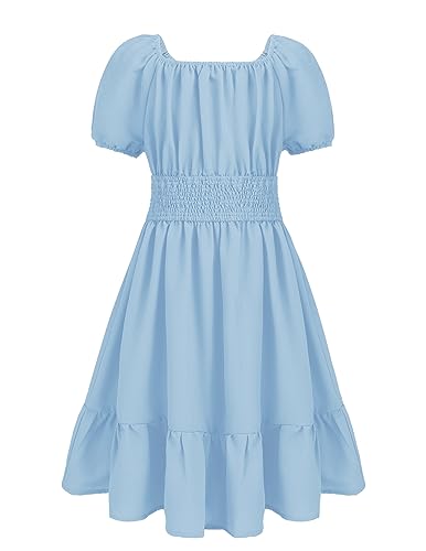 Arshiner Kleid Mädchen Partykleid Rüschen niedlich Freizeitkleider Elegant Einfarbig Kinderkleidung hellblau 160 von Arshiner