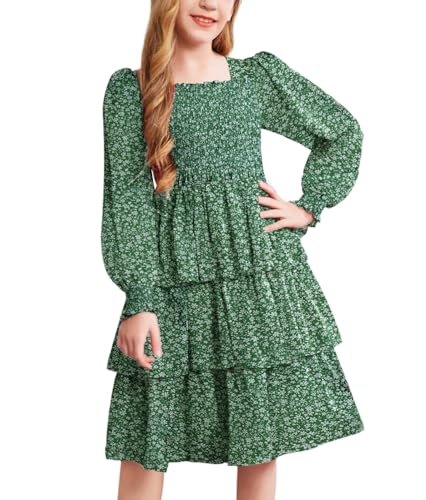 Arshiner Kleid Mädchen Gedruckt A-Linie Prinzessin Freizeitkleid Langarmkleid Partykleid Festlich Hochzeit Gesmoktes Lässiges Kleid für Mädchen 130 von Arshiner