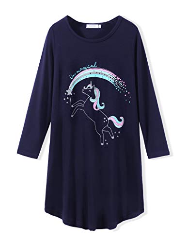Arshiner Mädchen Nachthemd Langarm Kinder Nachtkleid mit Niedlichen Prints Schlafanzug Kleid Nightdress für Mädchen 11-12 Jahre von Arshiner