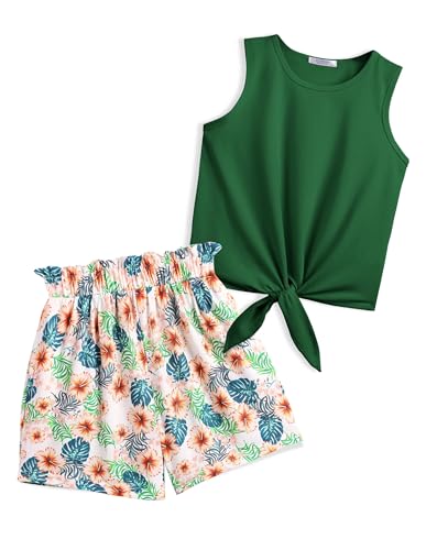 Arshiner Mädchen Tanktops mit Shorts Set Kinder Sommer Bekleidungssets Lässige Mode Ärmelloses T-Shirts Kleidung Sets für Mädchen 6-7 Jahre von Arshiner