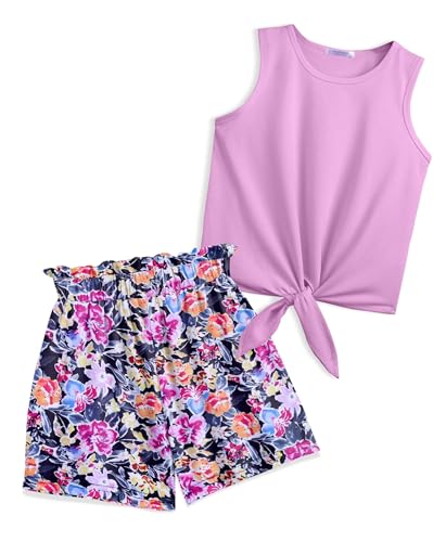 Arshiner Mädchen Tanktops mit Shorts Set Kinder Sommer Bekleidungssets Lässige Mode Ärmelloses T-Shirts Kleidung Sets für Mädchen 6-7 Jahre von Arshiner