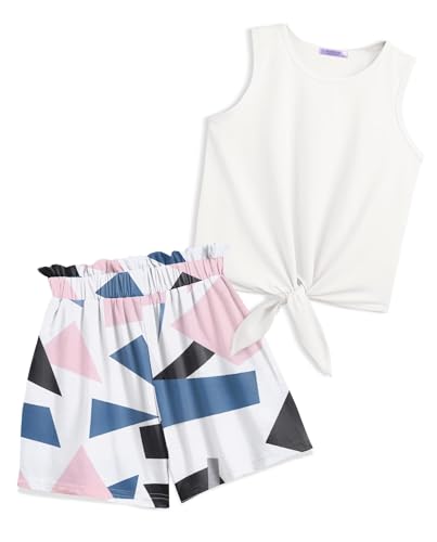 Arshiner Mädchen Tanktops mit Shorts Set Kinder Sommer Bekleidungssets Lässige Mode Ärmelloses T-Shirts Kleidung Sets für Mädchen 6-7 Jahre von Arshiner