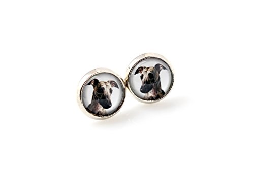 Art-Dog Ohrringe mit Hundefotos | Handgefertigter Schmuck | Durchmesser 12mm | Antiallergisch ohne Nickel, Farbe Silber | Geschenkidee | Whippet von Art-Dog