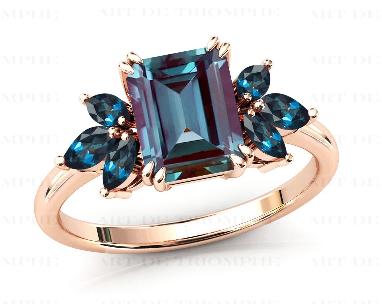 Antiker Alexandrit Verlobungsring Für Frauen 14K Gold Cluster Ehering Natürlicher Blauer Topas Ring Einzigartiger Jahrestag von ArtDeTriumphIN