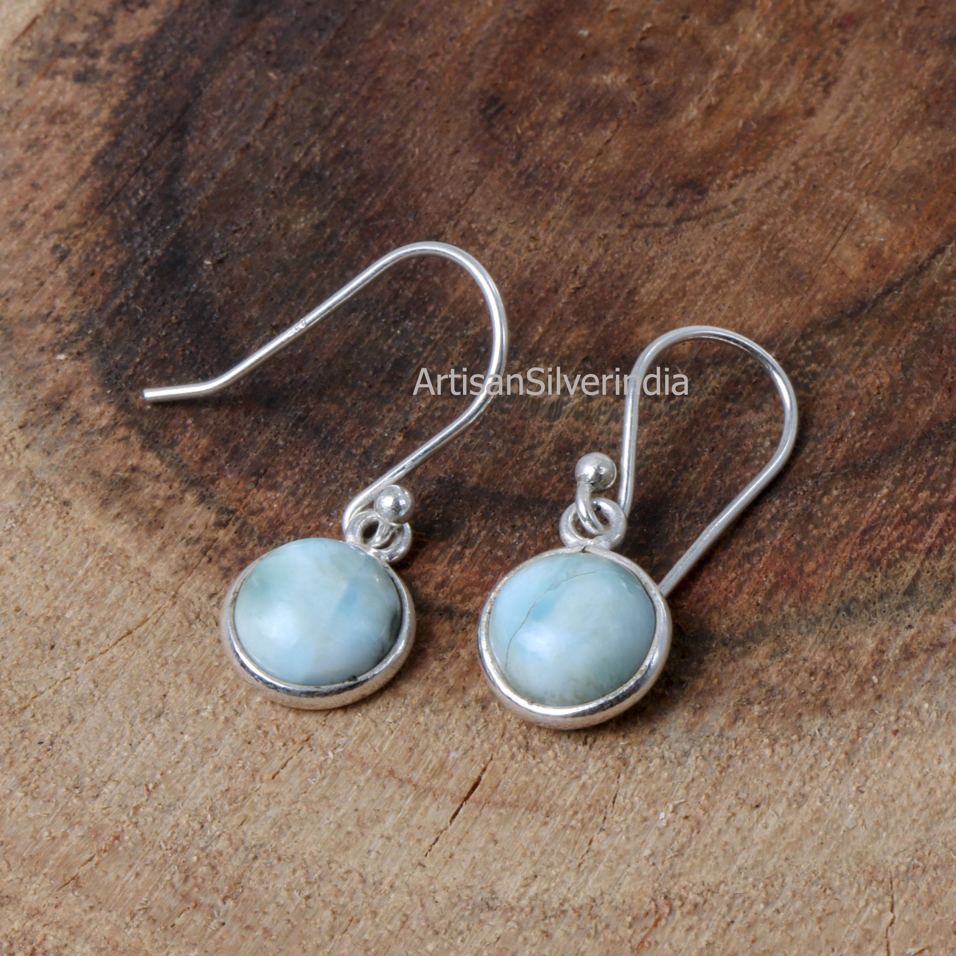 Natürlicher Larimar-Silberohrring, Ozean-Ohrring, Zierlicher Schmuck, 925 Sterling Silber-Ohrring, Ohrhänger, Damen-Ohrring, Larimar-Schmuck von ArtisansilverIndia