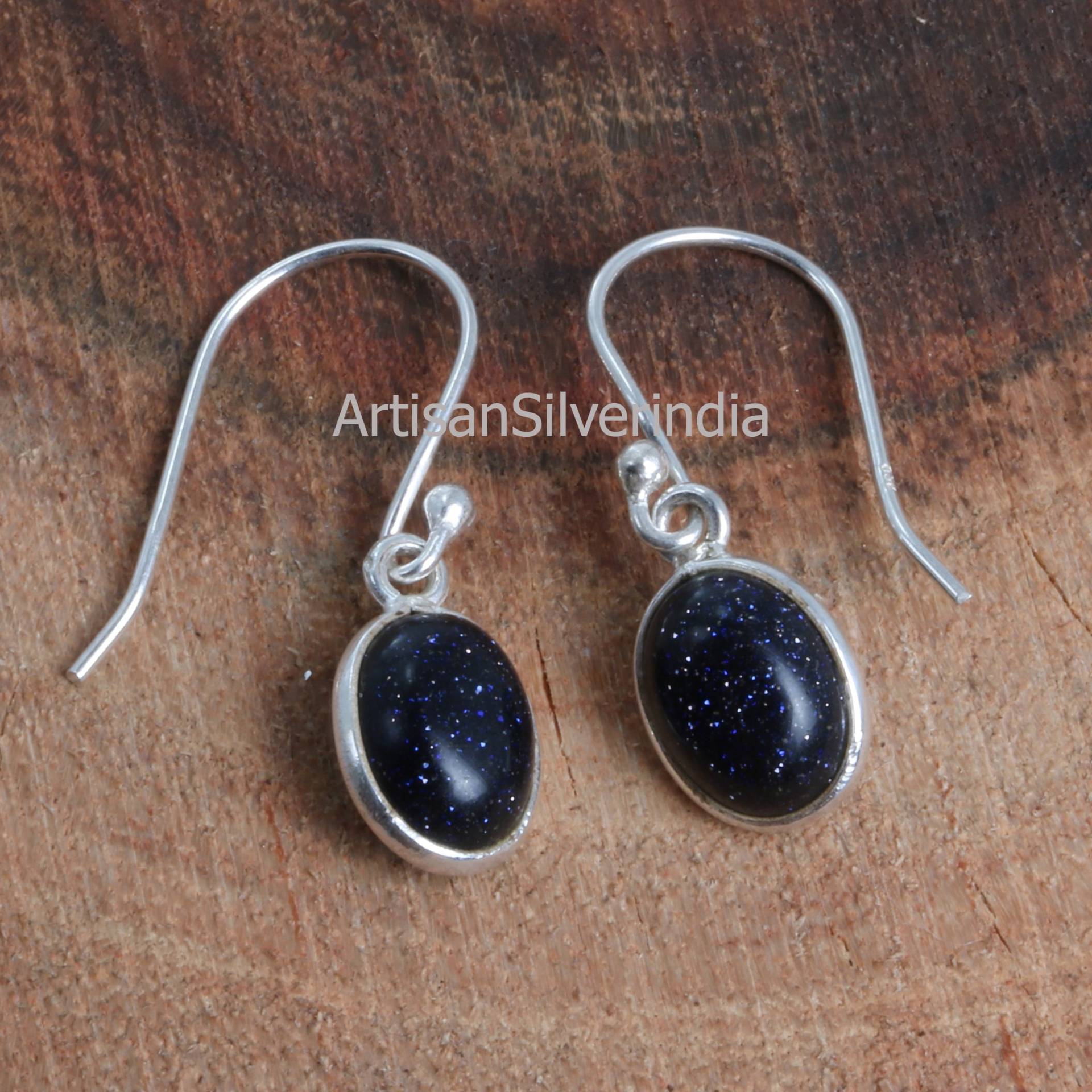 Blau Goldstone Ohrringe, Schmuck Für Frauen, 925 Sterling Silber Ohrring, Schmuck, Sandstein Baumeln Tropfen Ohrringe von ArtisansilverIndia