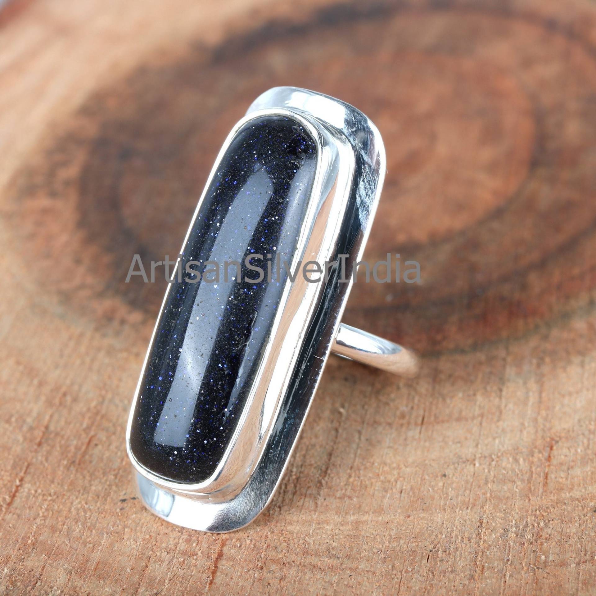 Blau Goldstone Ring, 925 Silber Boho Blauer Sandstein Frauen Geschenk Für Jahrestag, Edelstein Alltäglichen Ring von ArtisansilverIndia