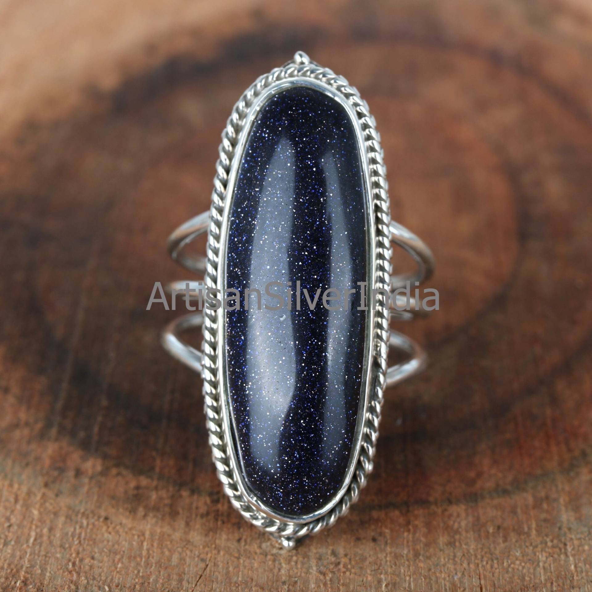 Blau Goldstone Ring, 925 Silber Boho Blauer Sandstein Frauen Geschenk Für Jahrestag, Edelstein Alltäglichen Ring von ArtisansilverIndia