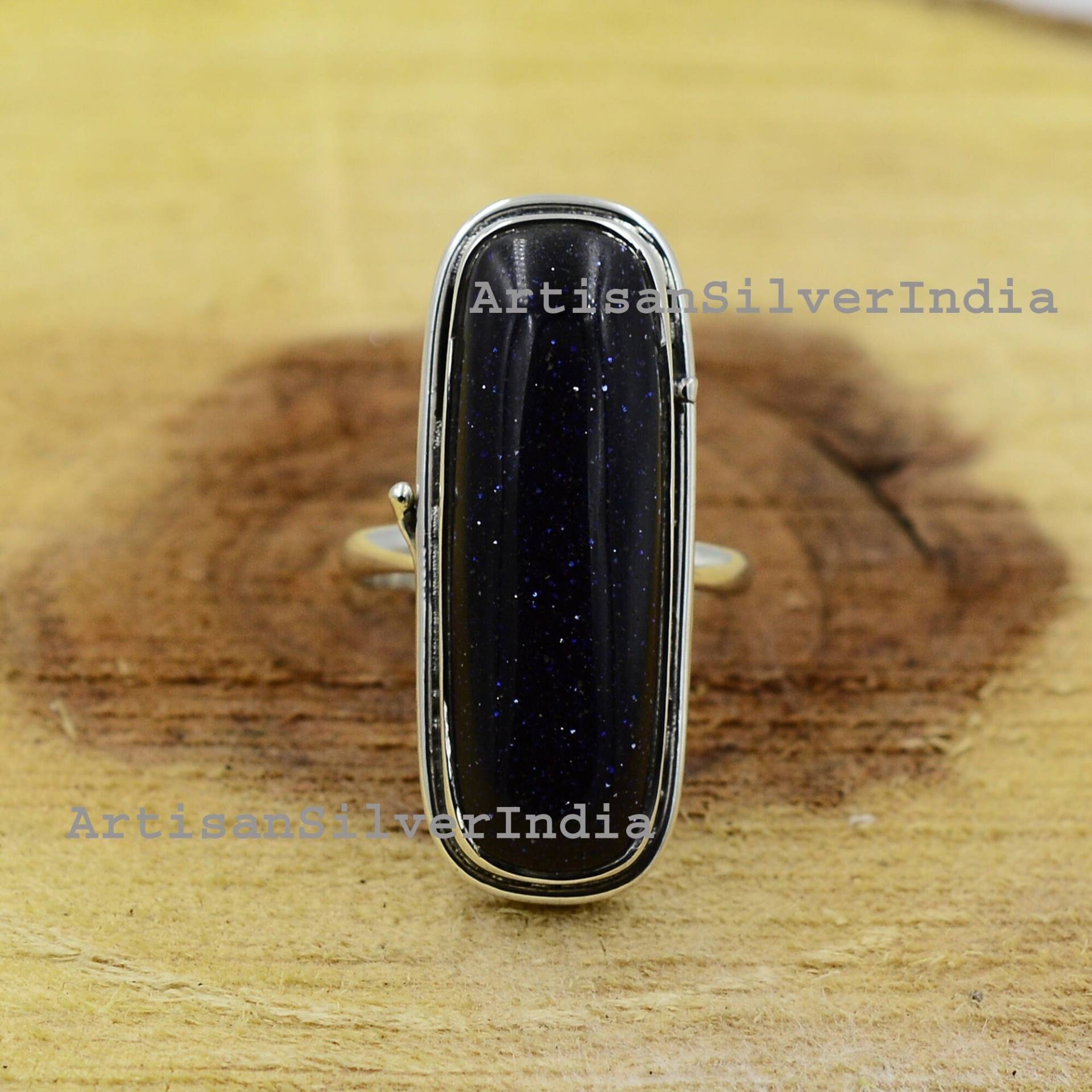 Blau Goldstone Ring, 925 Silber Edelstein Boho Frauen Geschenk Für Mutter, Schmuck Jeden Tag von ArtisansilverIndia