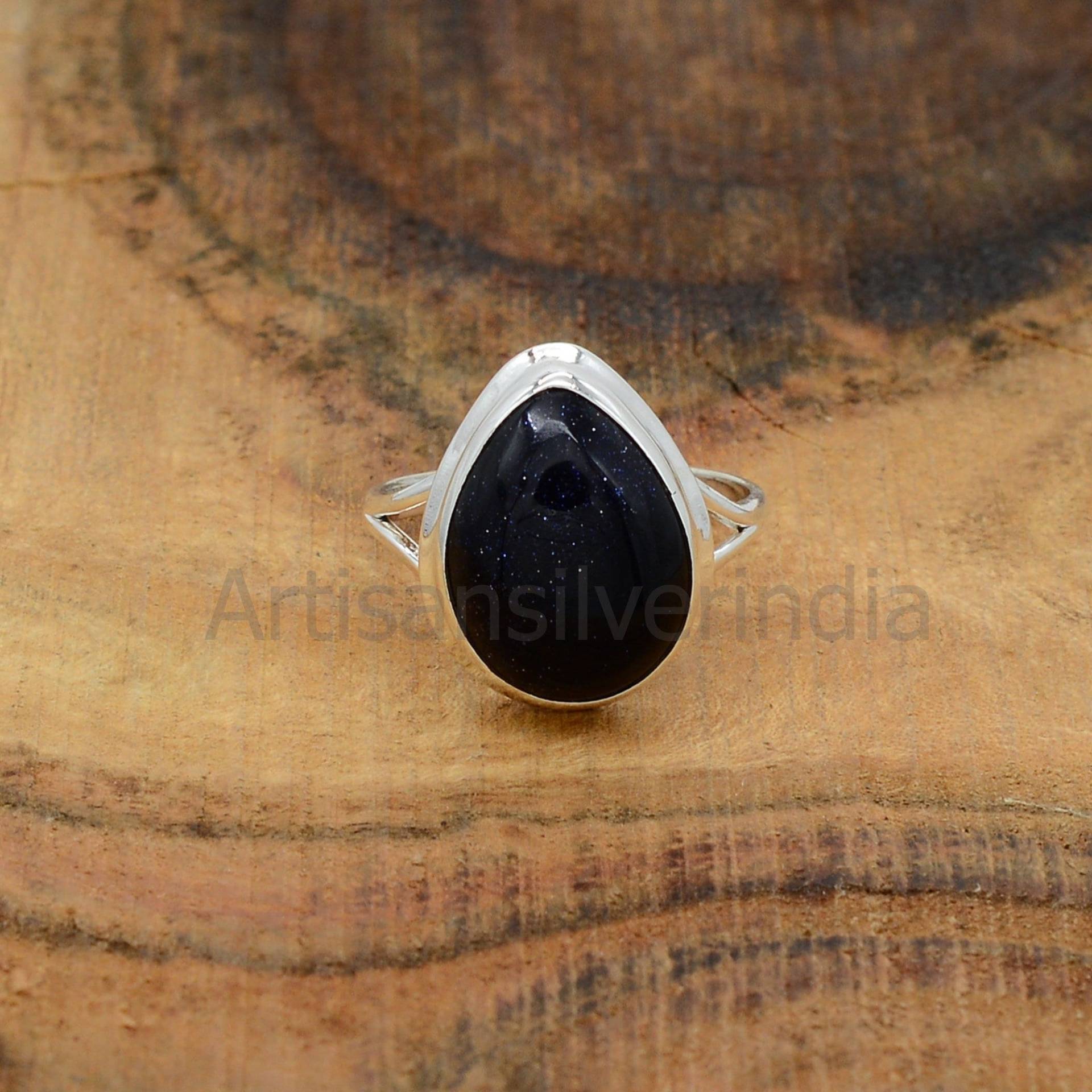 Blau Goldstone Ring, Statement 925 Silber Frauen Sandstein Edelstein Antiker Schmuck von ArtisansilverIndia