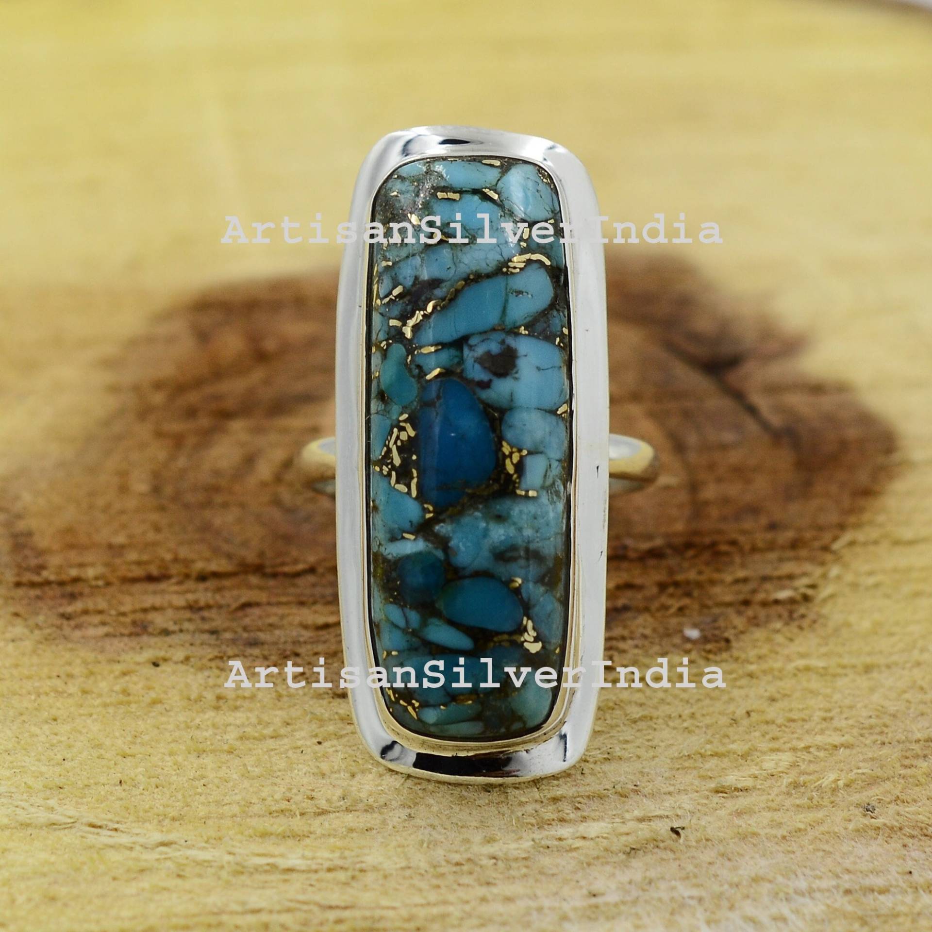 Blauer Türkis Ring, Kupfer Sterling Silber Boho Frauen Geschenk Für Mutter, Antique Brautjungfer Geschenk von ArtisansilverIndia