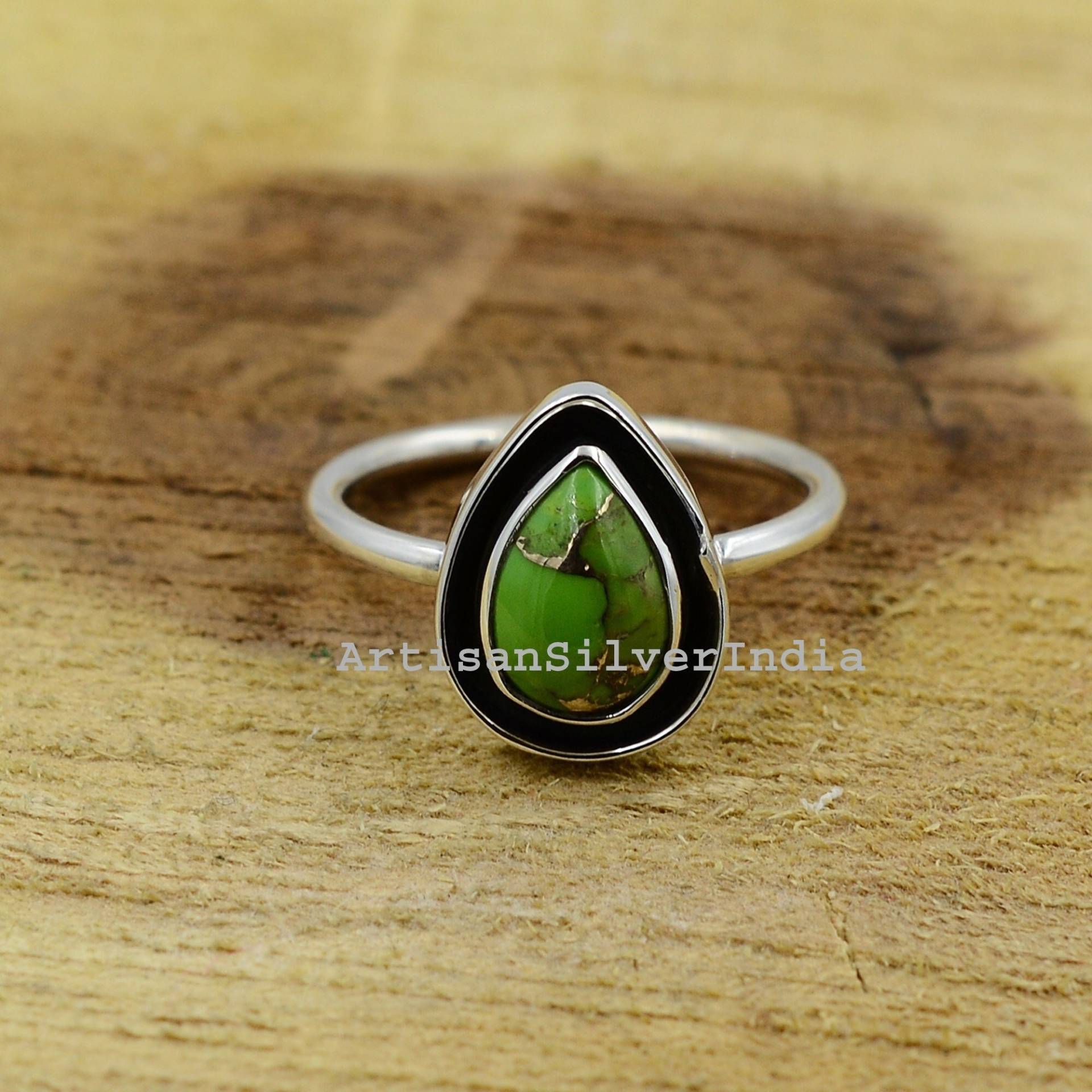 Grüner Kupfer Ring, Türkis Handgemachter Frauen 925 Silber Antiker Geschenk Für Sie von ArtisansilverIndia