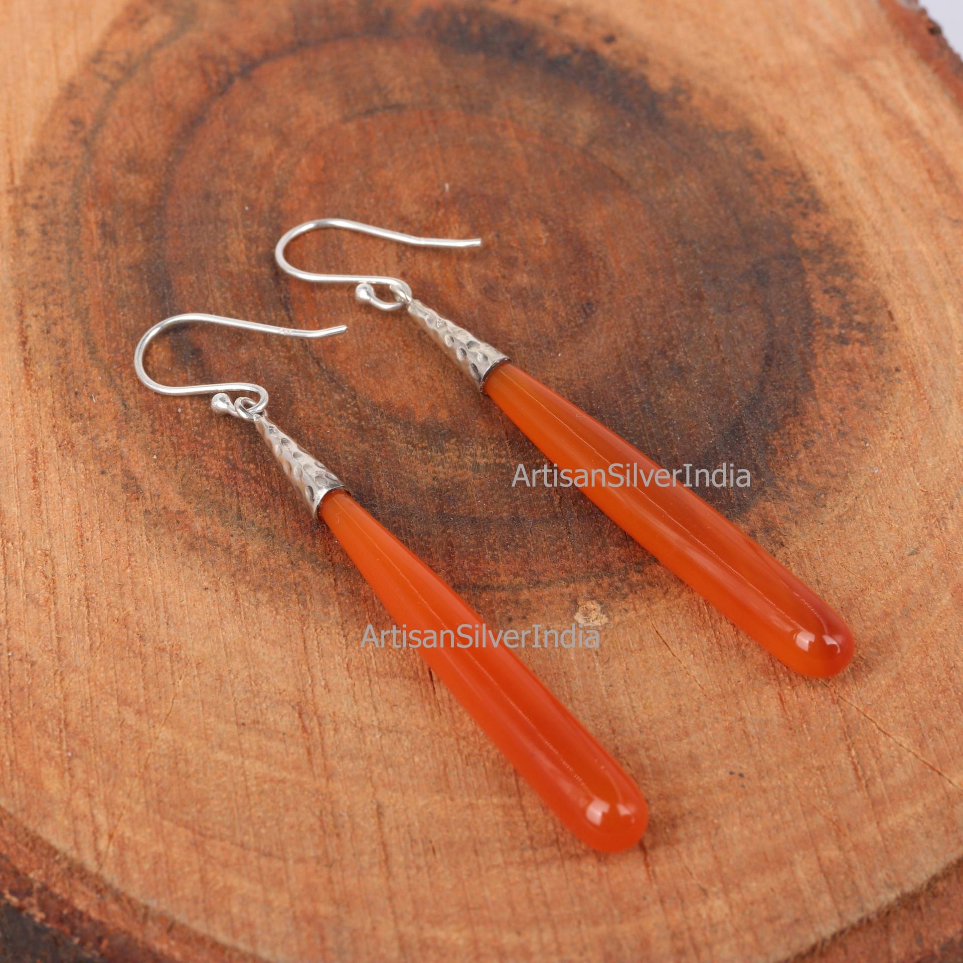 Karneol Ohrring, 925 Silber Tägliche Tragen Geschenk Für Frau, Orange Frauen Baumelnde Ohrring von ArtisansilverIndia