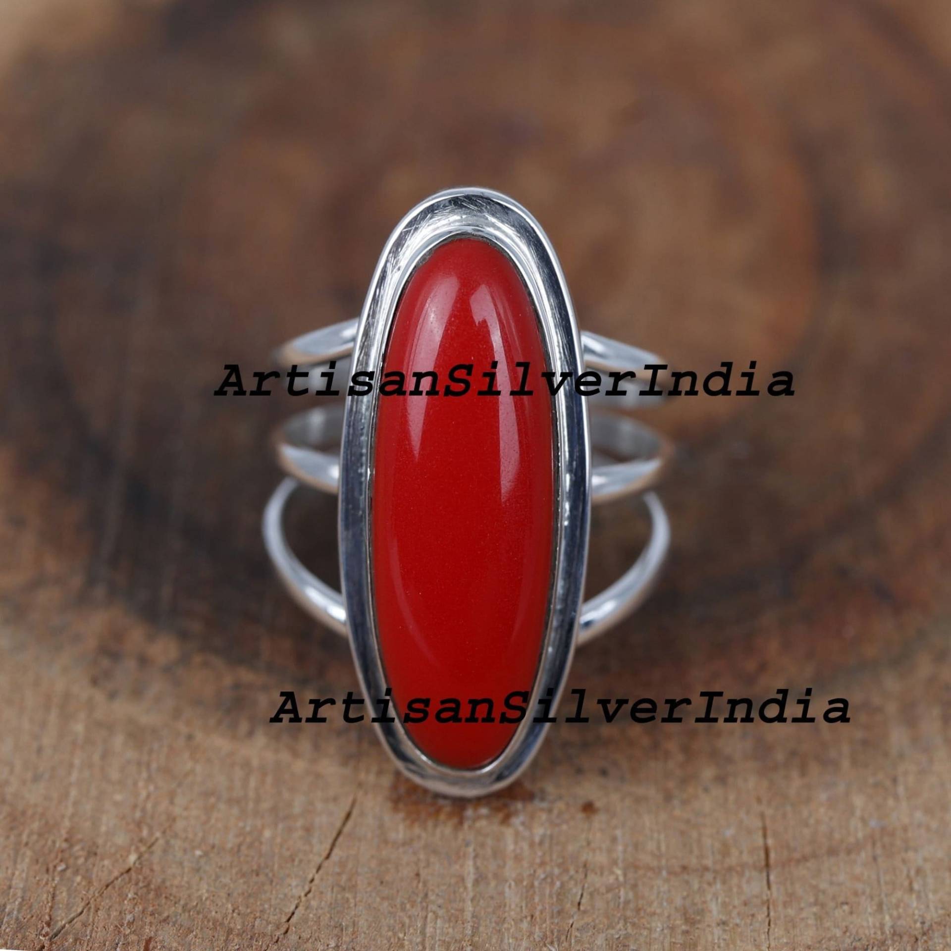 Rote Koralle Ring, Handgemachter Frauen 925 Sterling Boho Edelstein Geschenk Für Sie, Schmuck, Statement Ring von ArtisansilverIndia