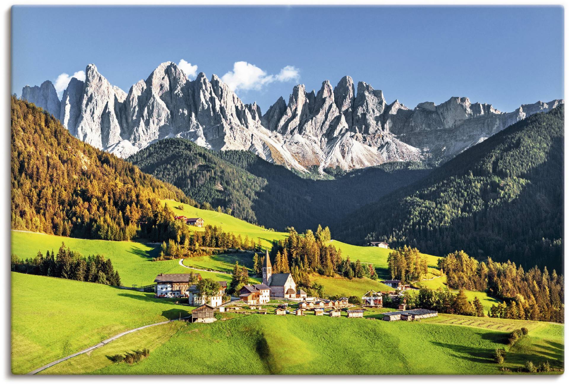 Artland Wandbild "Alpen Berge Santa Maddalena", Berge & Alpenbilder, (1 St.), als Alubild, Outdoorbild, Leinwandbild, Poster in verschied. Größen von Artland