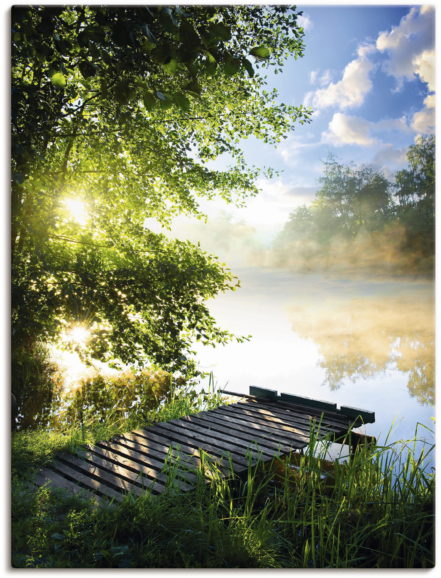 Artland Wandbild "Angelsteg am Morgen", Gewässer, (1 St.), als Alubild, Outdoorbild, Leinwandbild, Poster, Wandaufkleber von Artland