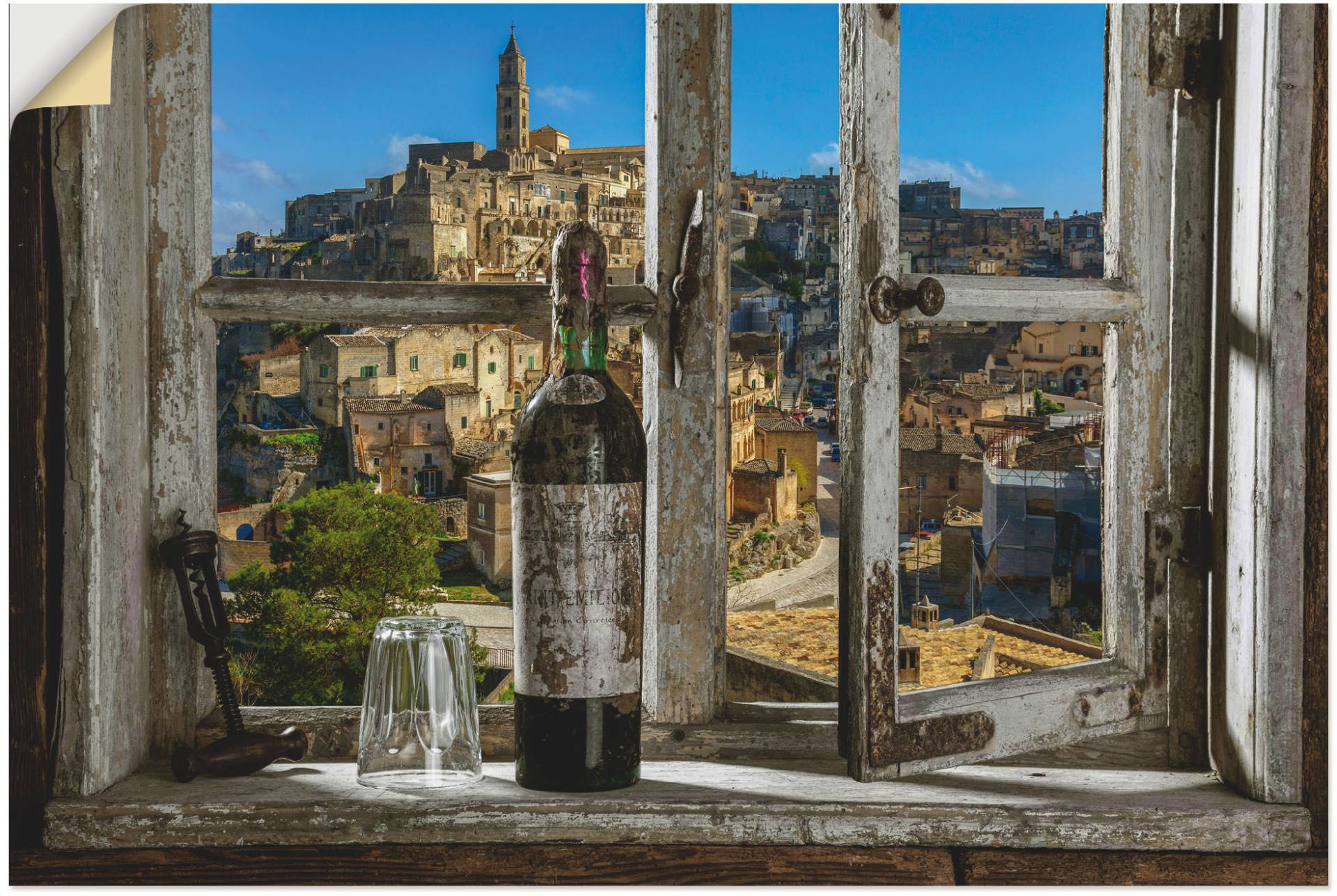 Artland Wandbild "Blick aus dem Fenster Matera, Italien", Fenster & Türen, (1 St.), als Alubild, Outdoorbild, Leinwandbild, Poster, Wandaufkleber von Artland