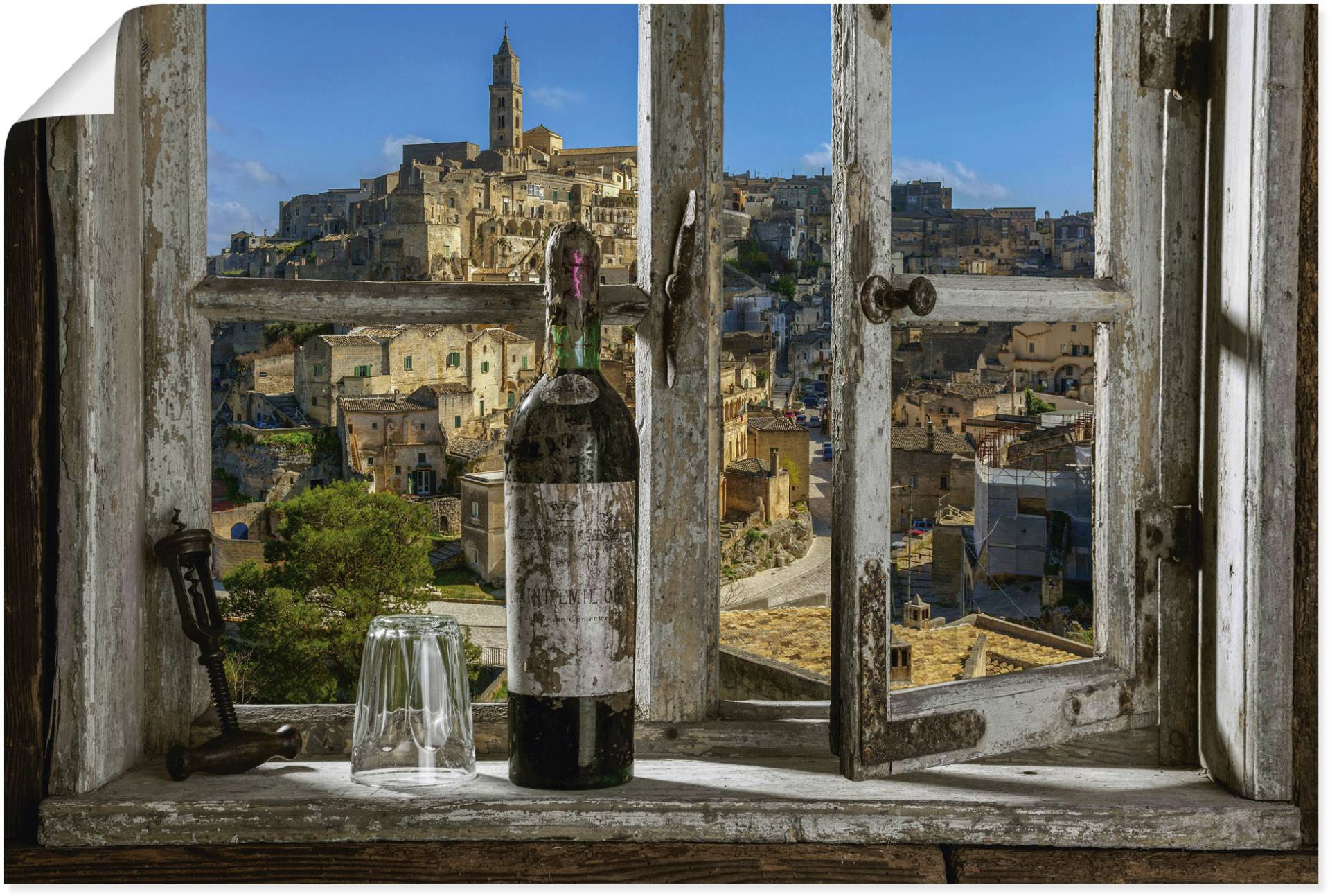 Artland Wandbild "Blick aus dem Fenster Matera, Italien", Fenster & Türen, (1 St.), als Alubild, Outdoorbild, Leinwandbild, Poster, Wandaufkleber von Artland