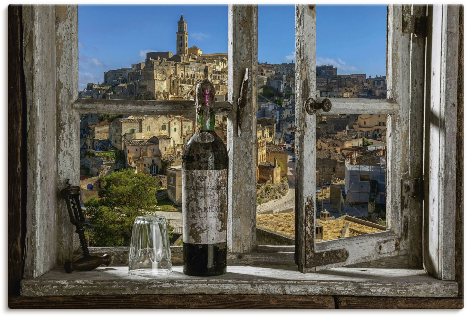 Artland Wandbild "Blick aus dem Fenster Matera, Italien", Fenster & Türen, (1 St.), als Alubild, Outdoorbild, Leinwandbild, Poster, Wandaufkleber von Artland