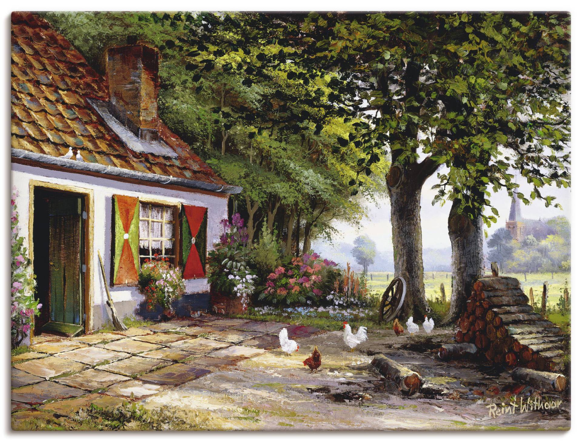 Artland Wandbild "Hühner auf dem Hof", Garten, (1 St.), als Leinwandbild, Poster in verschied. Größen von Artland
