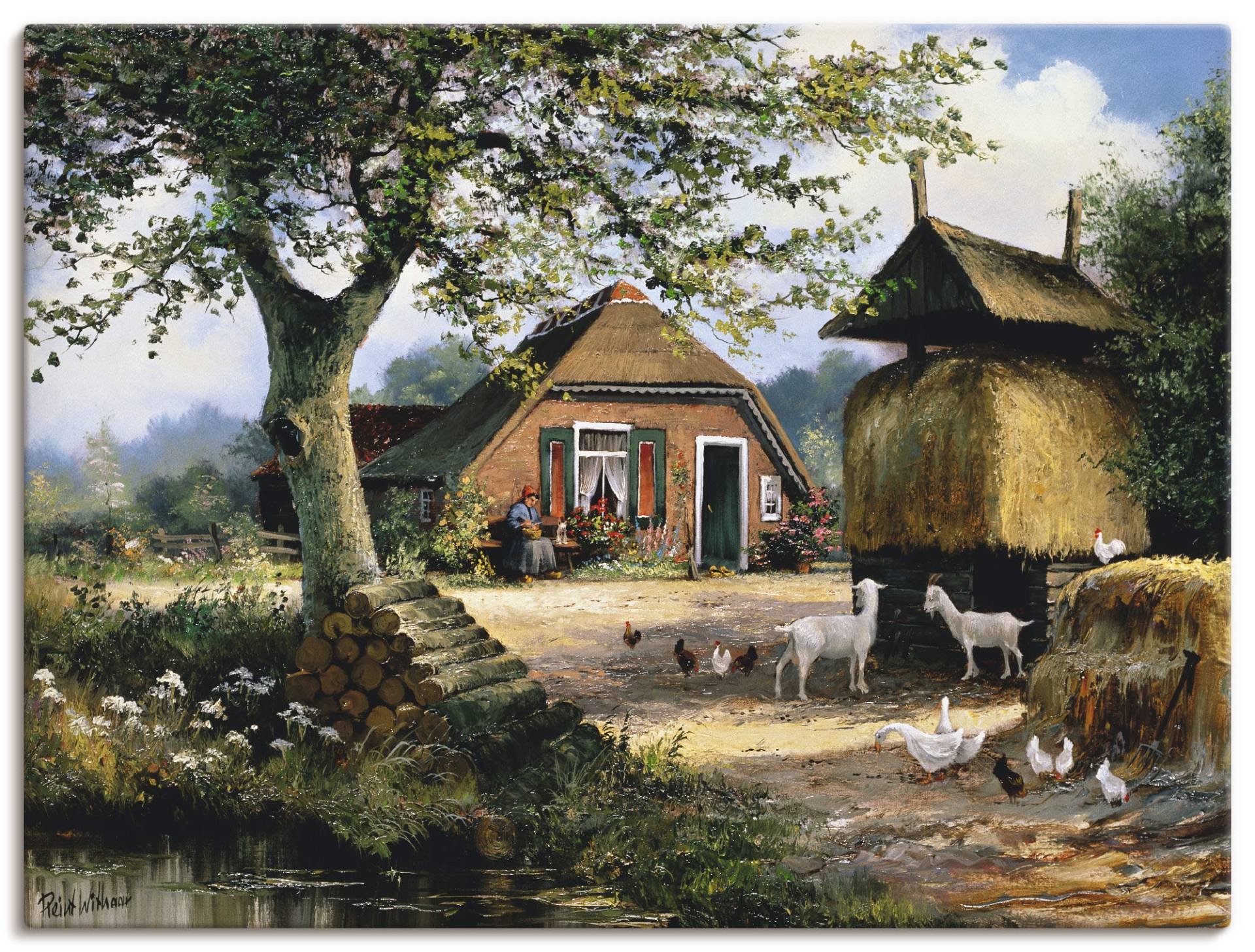 Artland Wandbild "Idyllische Farm mit Hühnern und Ziegen", Garten, (1 St.), als Leinwandbild, Poster in verschied. Größen von Artland