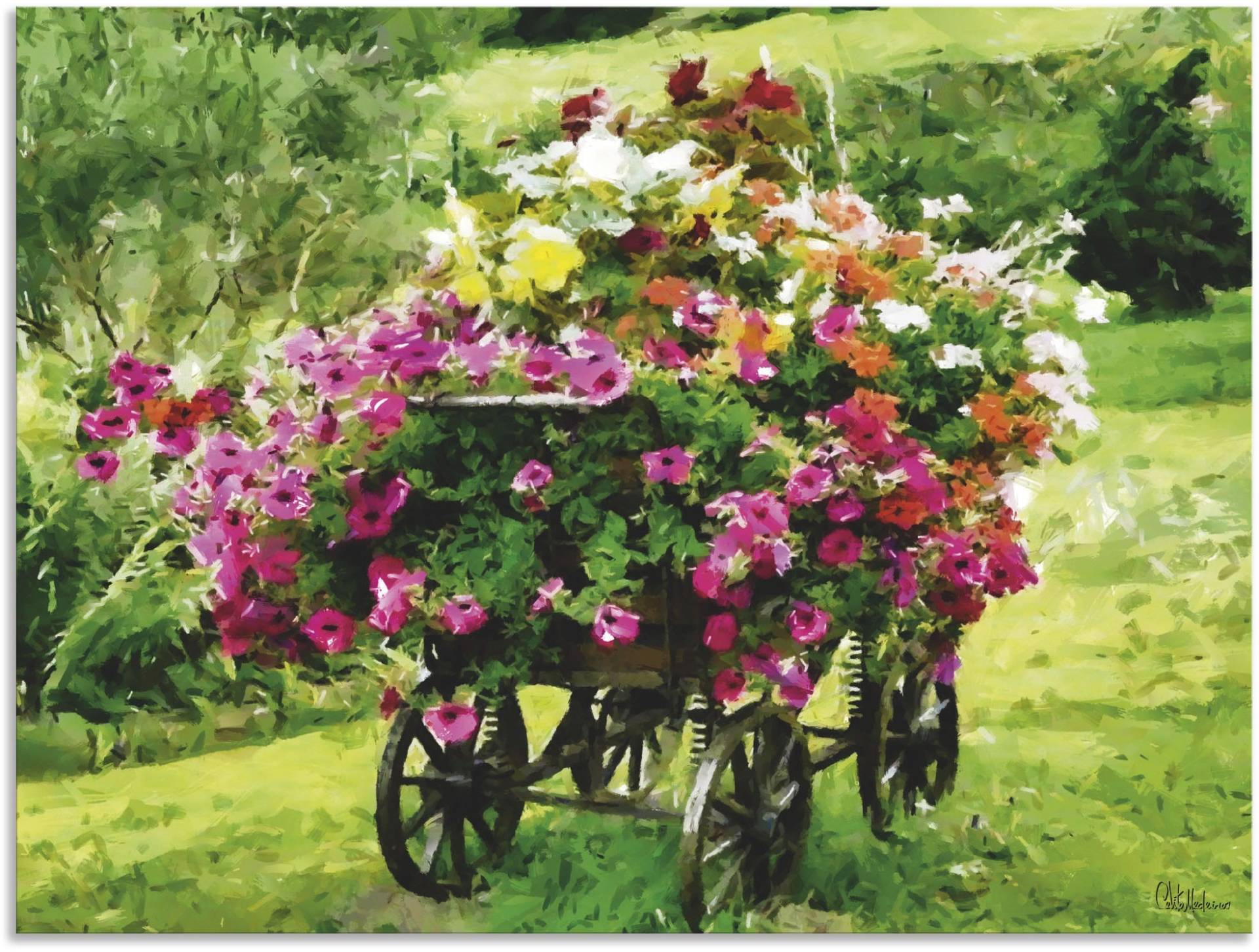 Artland Wandbild "Kutsche mit Blumen", Blumenbilder, (1 St.), als Alubild, Outdoorbild, Leinwandbild, Poster in verschied. Größen von Artland