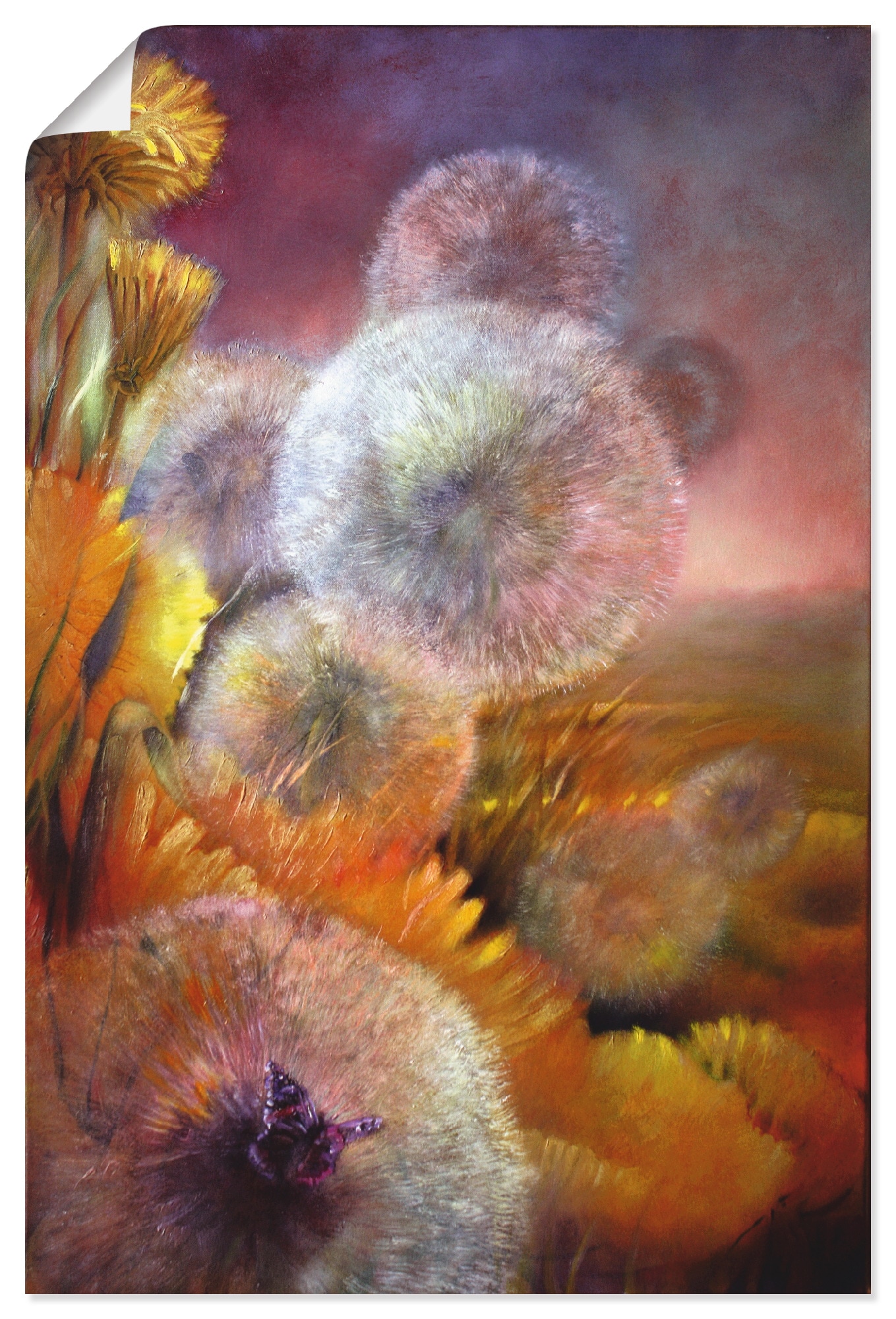 Artland Wandbild "Löwenzahn und Schmetterling", Blumen, (1 St.), als Leinwandbild, Poster in verschied. Größen von Artland