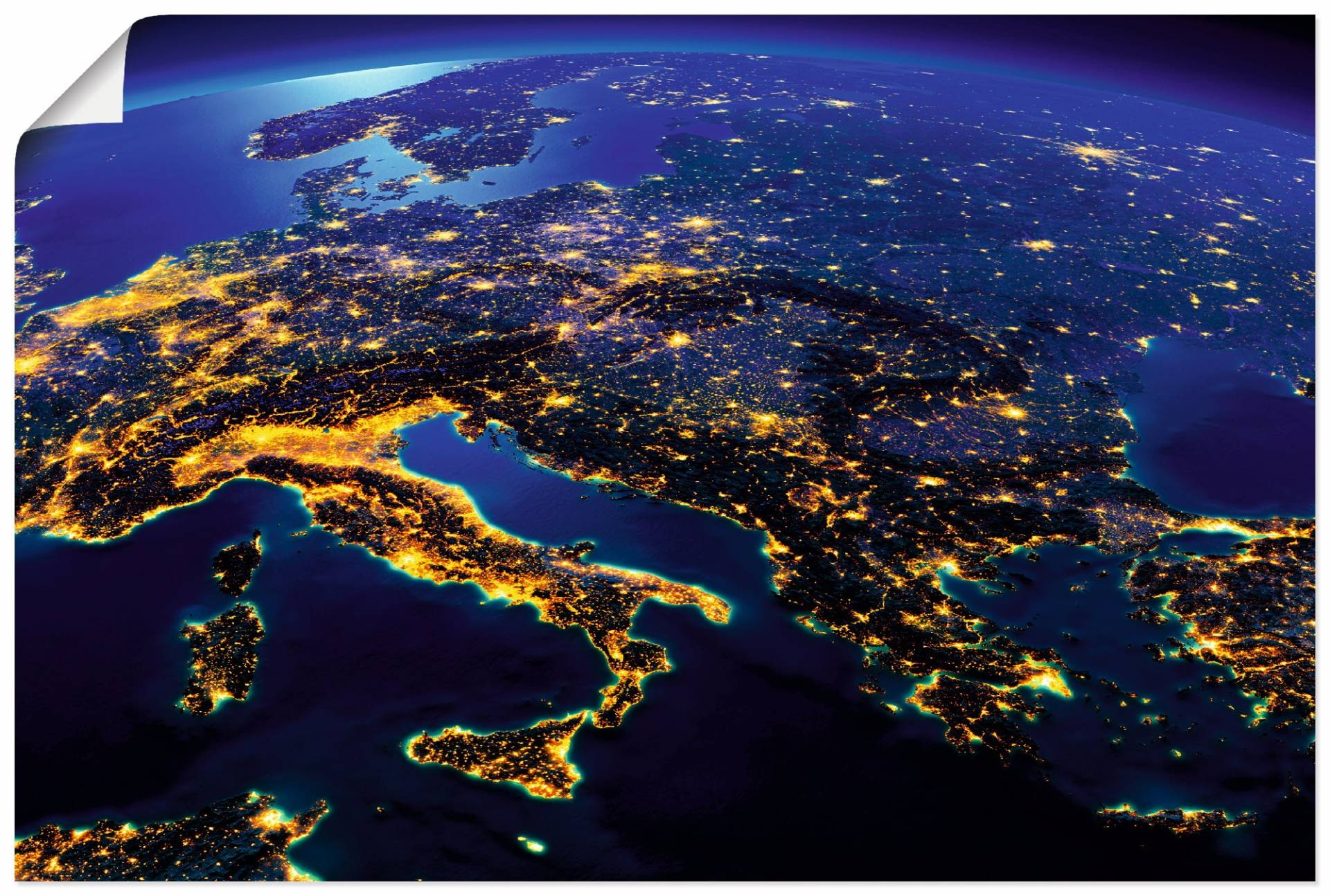 Artland Wandbild "Südliches Europa vom Weltraum", Weltall & Kosmos, (1 St.), als Leinwandbild, Poster in verschied. Größen von Artland
